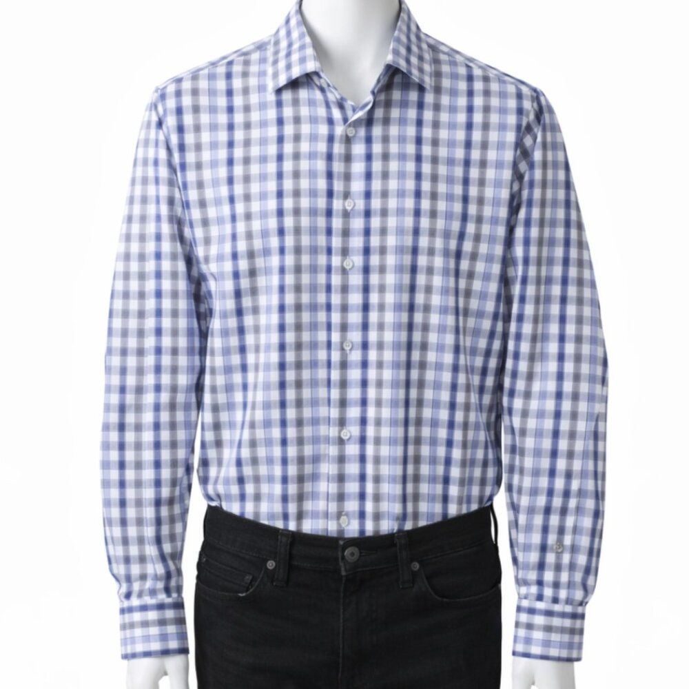 Men’s Medium Shirt Banana Republic NonIron Slim Fit Plaid Urban Grey Button Down